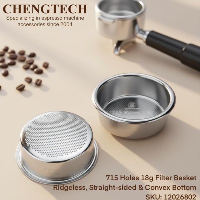 Chengtech Espresso Accessories, 18g Convex Arc Espresso Basket – 715 Precision Holes (0.3mm), Slow-Flow Ridgeless Design for Sweet & Balanced Espresso Extraction - Image 5